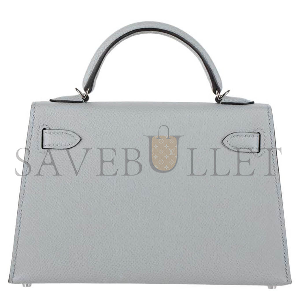 HERMÈS MINI KELLY II BLUE GLACIER EPSOM LEATHER PALLADIUM HARDWARE (19*12*5.5cm) 